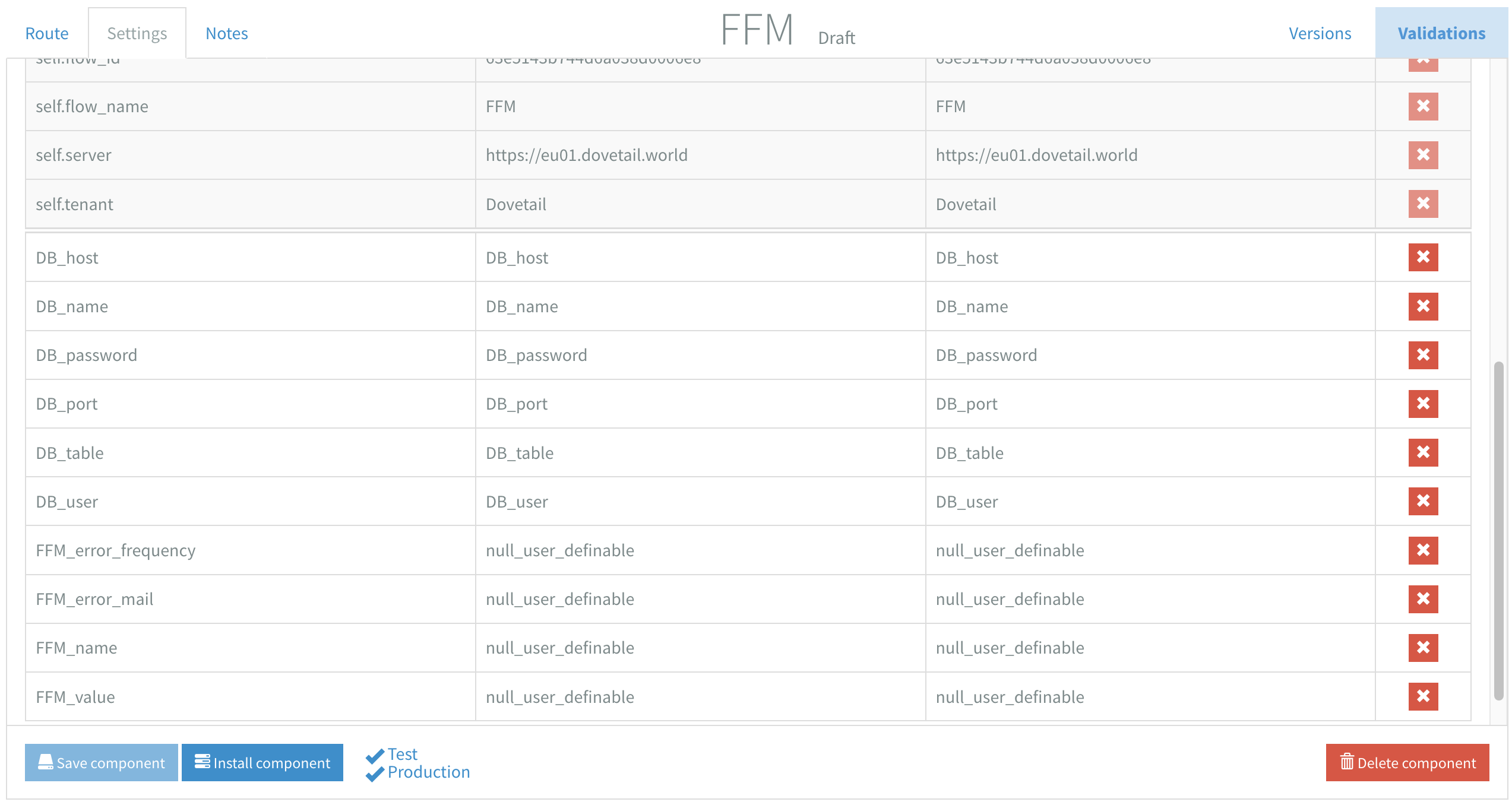 FFM Component - Flow settings
