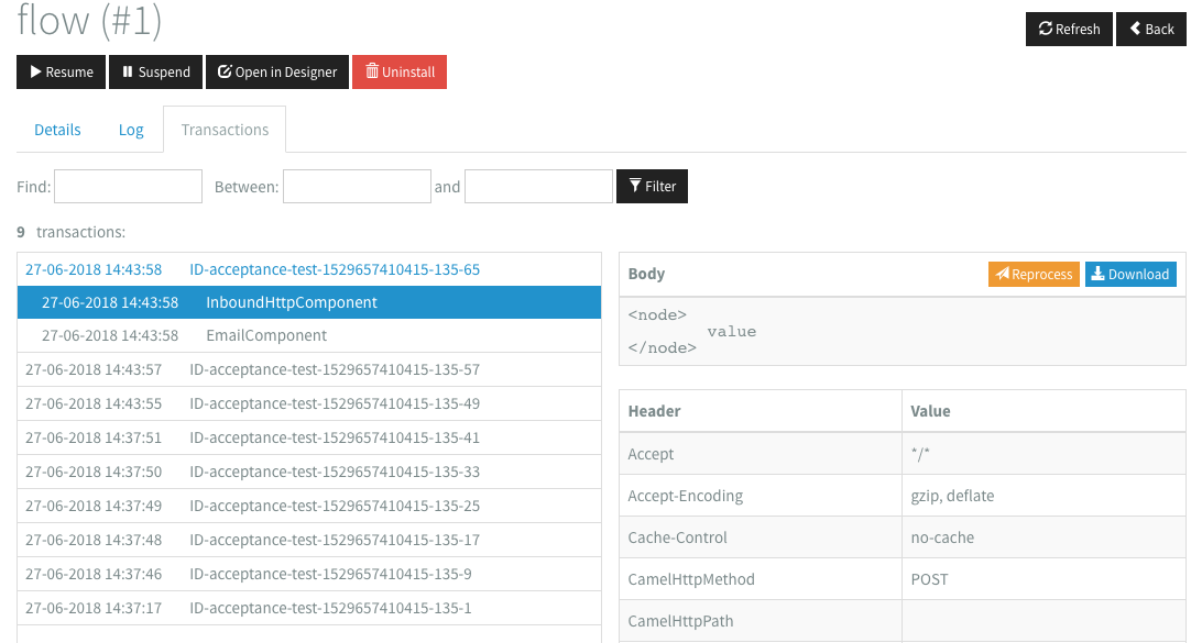 Flow tracing selected transaction message