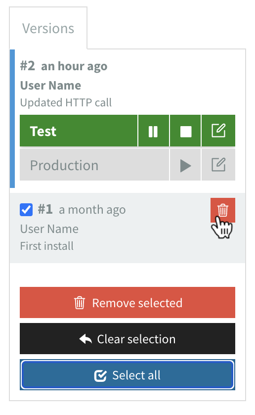 Flow Details - Versions sidebar