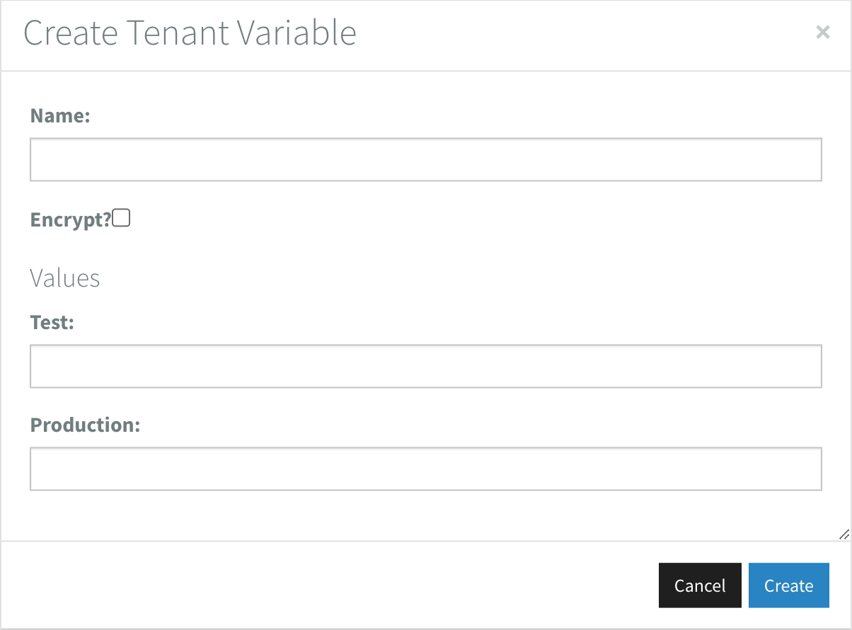Create Tenant variable popup